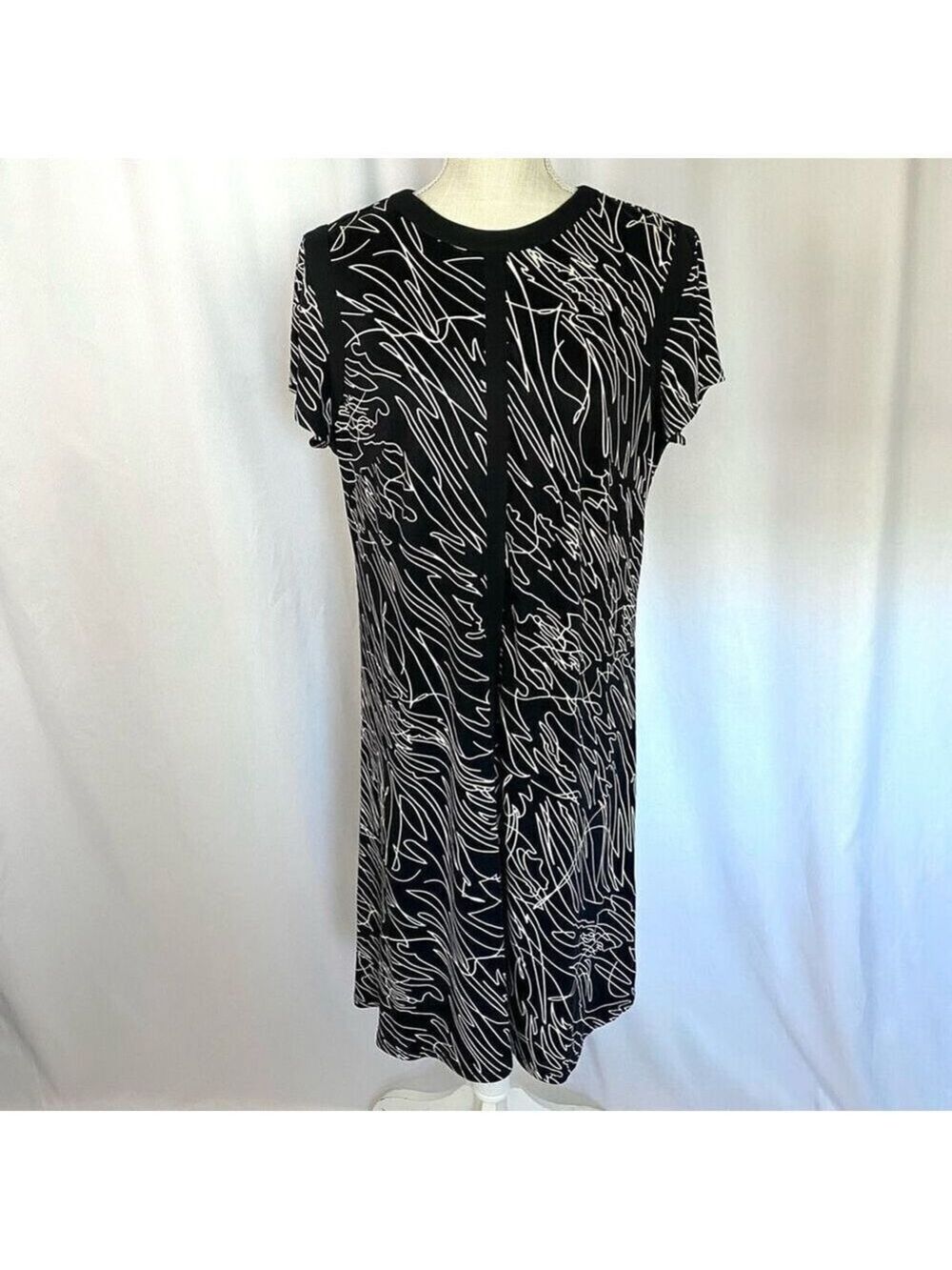 Vintage Designer Chetta B Black & White Dress Knee Length Mini Short Sleeve